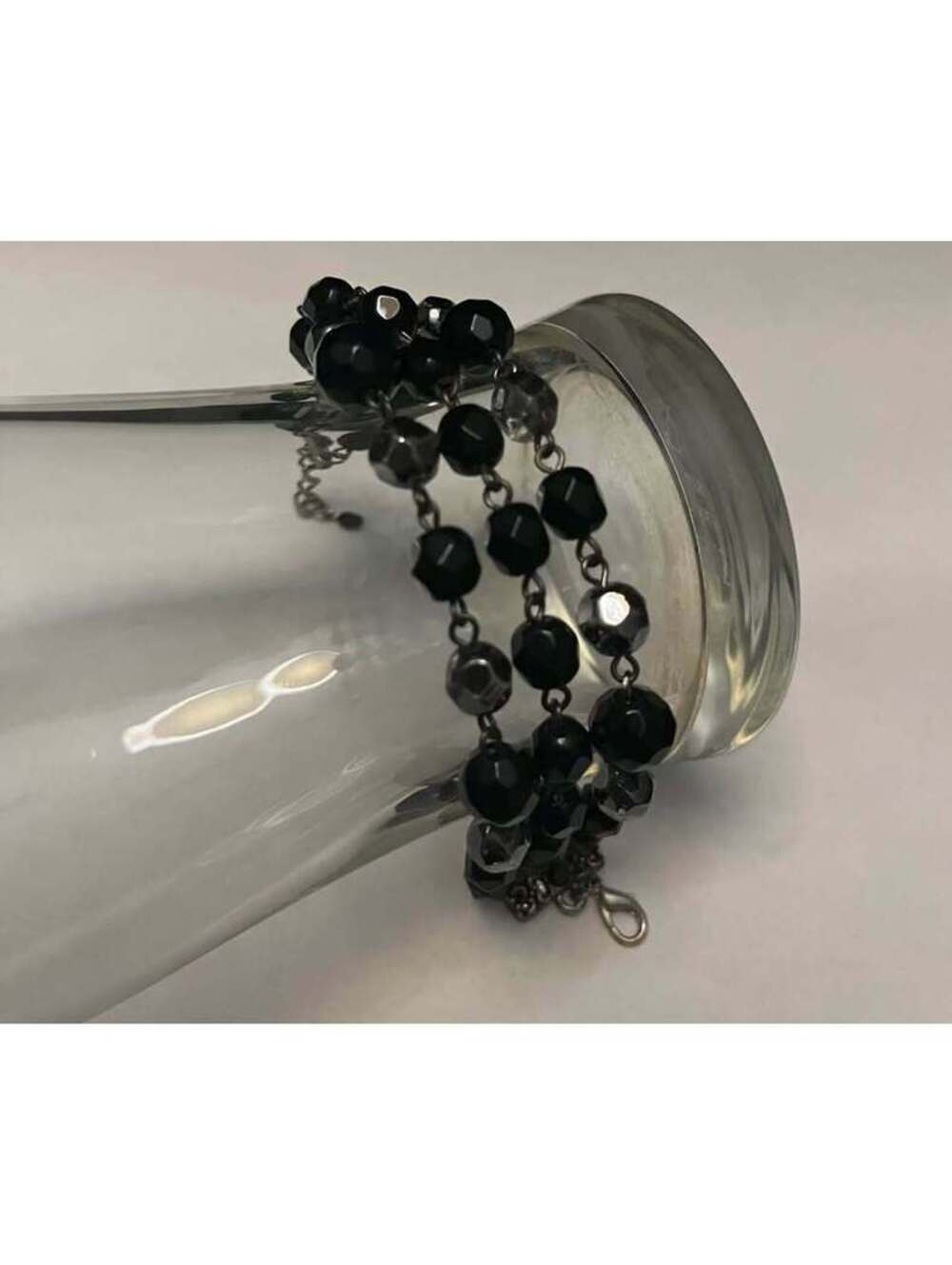 Triple Strand Black and Silver Beaded Braceletf